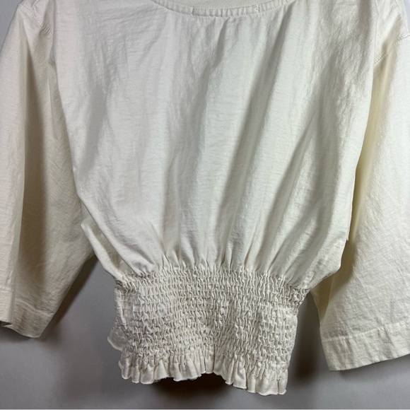 Free People beach women’s smocked t-shirt size S crewneck short sleeve white - Picture 5 of 11